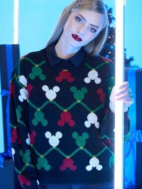 NWT Her Universe Disney Holiday Mickey Mouse String Lights Girls Knit Sweater
